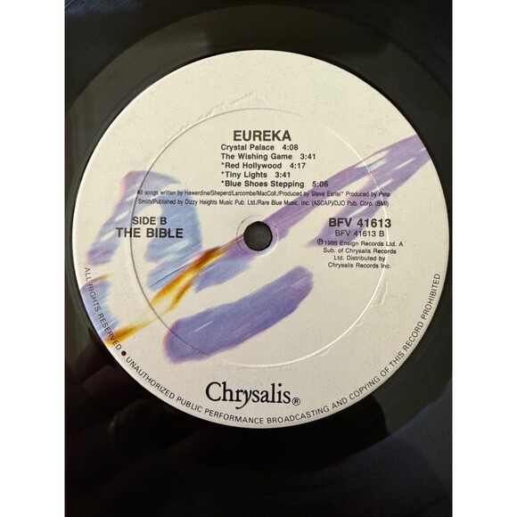 The Bible Eureka LP 1988 Chrysalis BFV 41613 Original Inner Sleeve EX Cleaned - Picture 9 of 9